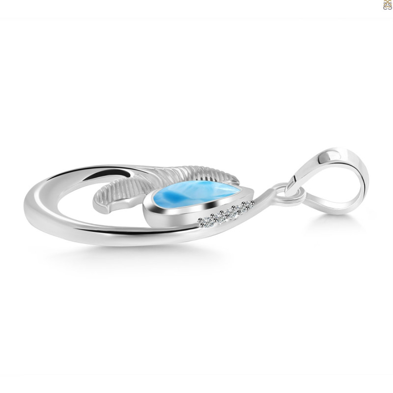Larimar & White Topaz Whale Tail Pendant