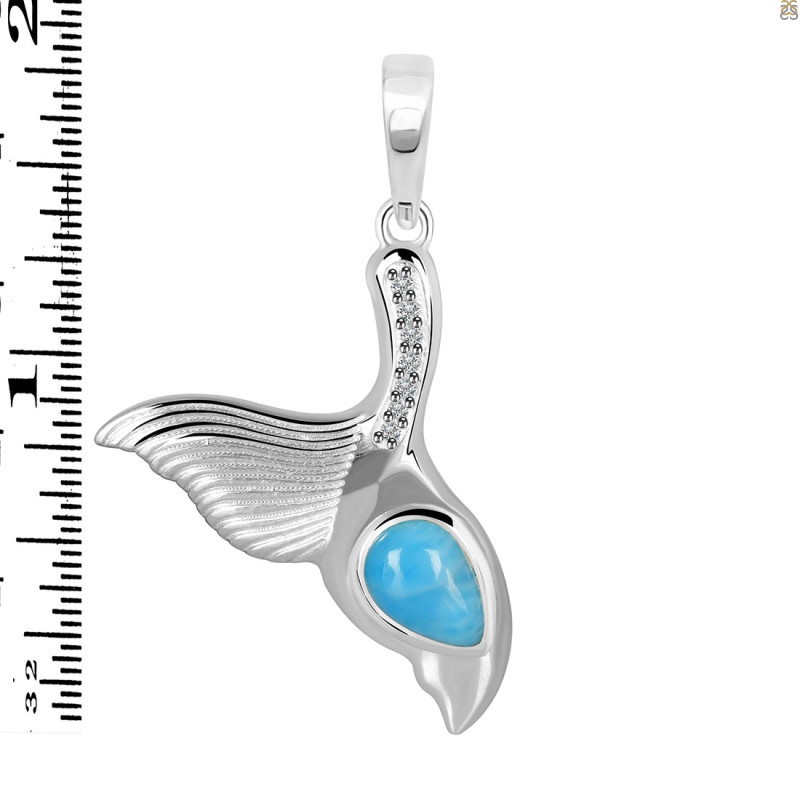 Larimar & White Topaz Whale Tail Pendant LAR-RUP-30.