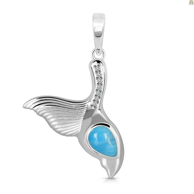 Larimar & White Topaz Whale Tail Pendant LAR-RUP-30.