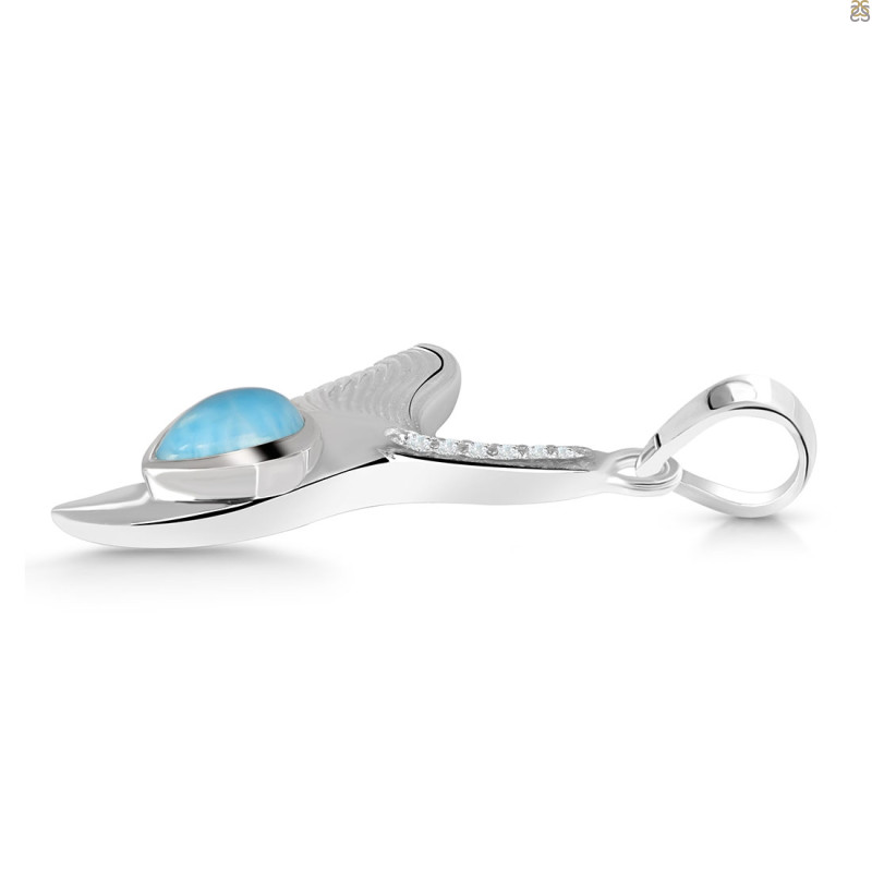Larimar & White Topaz Whale Tail Pendant