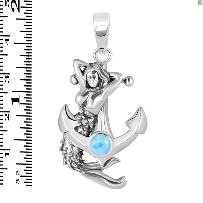 Larimar Mermaid & Anchor Pendant LAR-RUP-9.