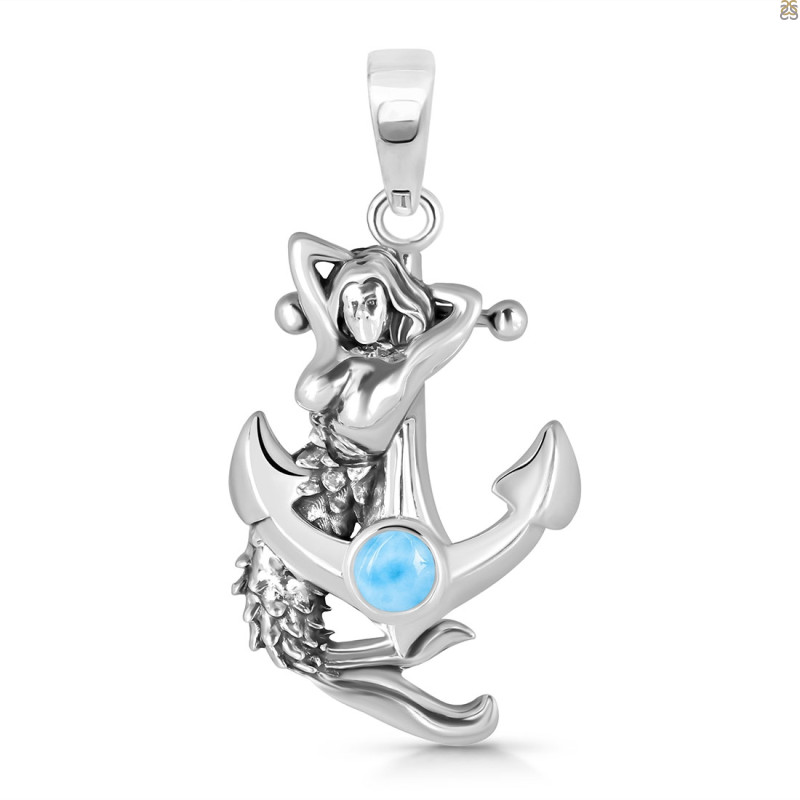 Larimar Mermaid & Anchor Pendant LAR-RUP-9.