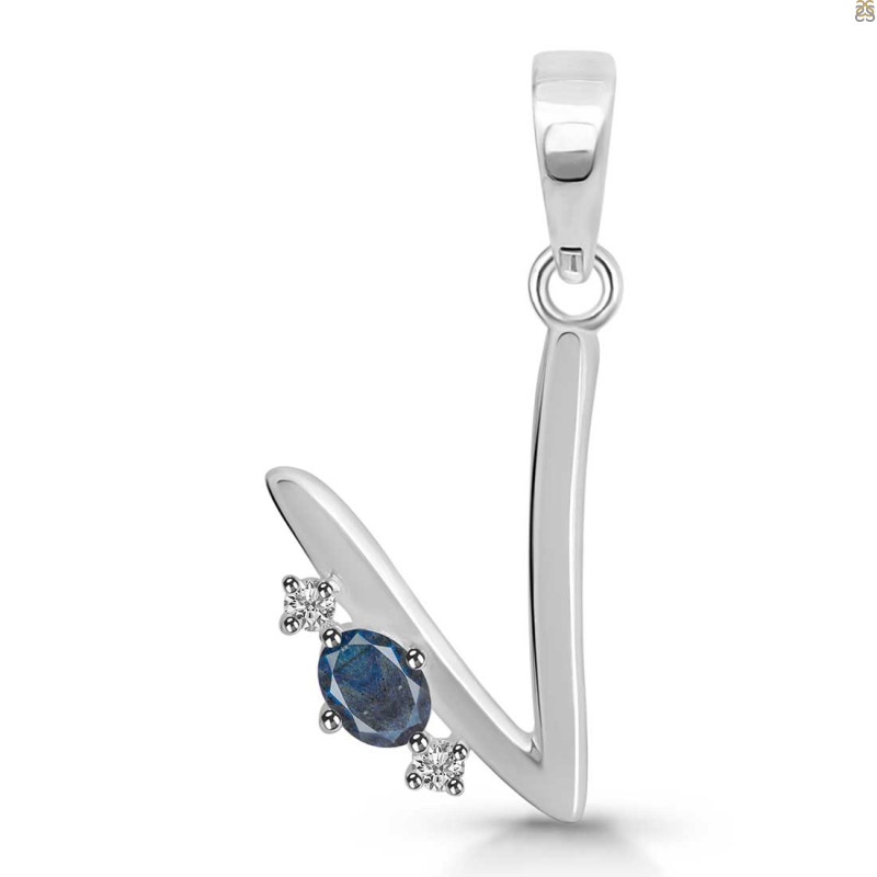 Labradorite & White Topaz Alphabet V Pendant LBD-RDA-22.