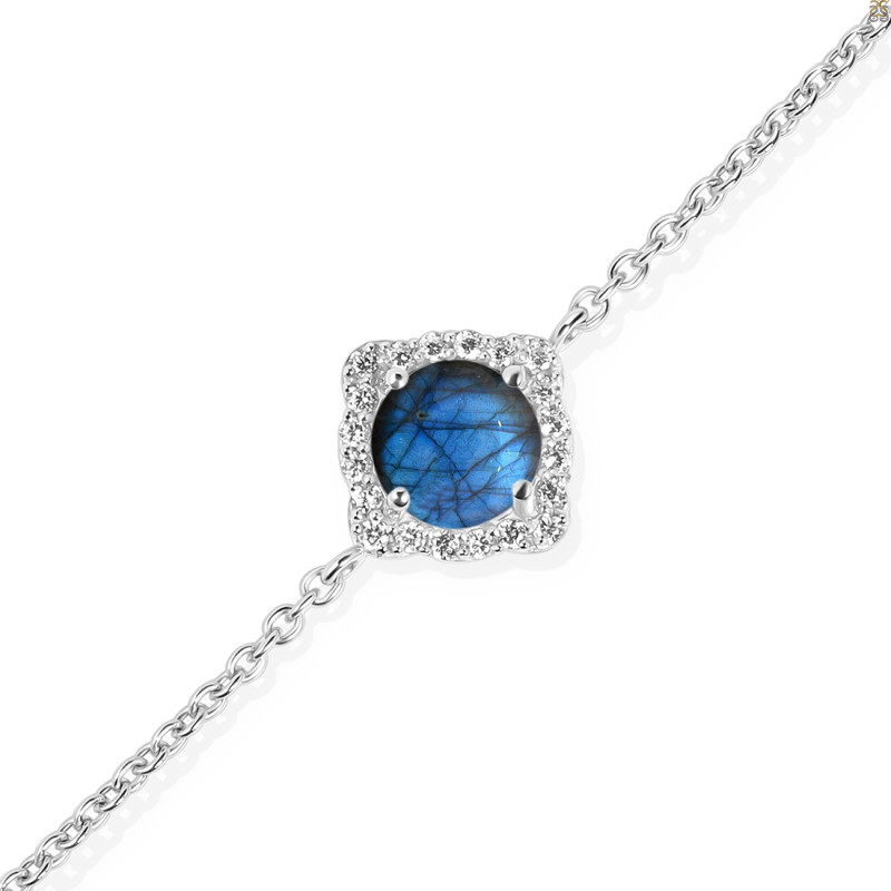 Labradorite & White Topaz Bracelet With Adjustable Camera Lock