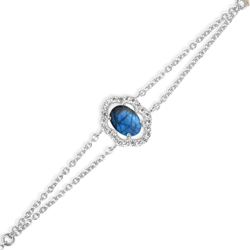 Labradorite & White Topaz Bracelet With Adjustable Camera Lock