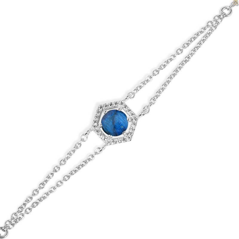 Labradorite & White Topaz Bracelet With Adjustable Camera Lock