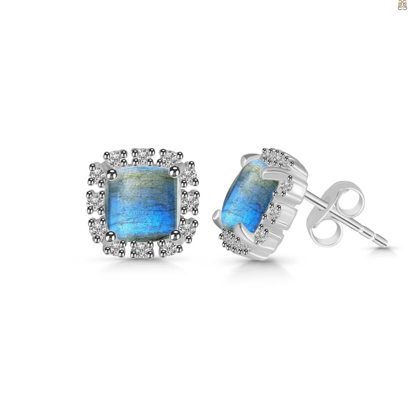 Labradorite & White Topaz Stud Earring