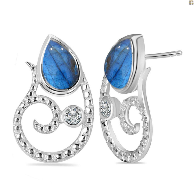 Labradorite & White Topaz Stud Earring