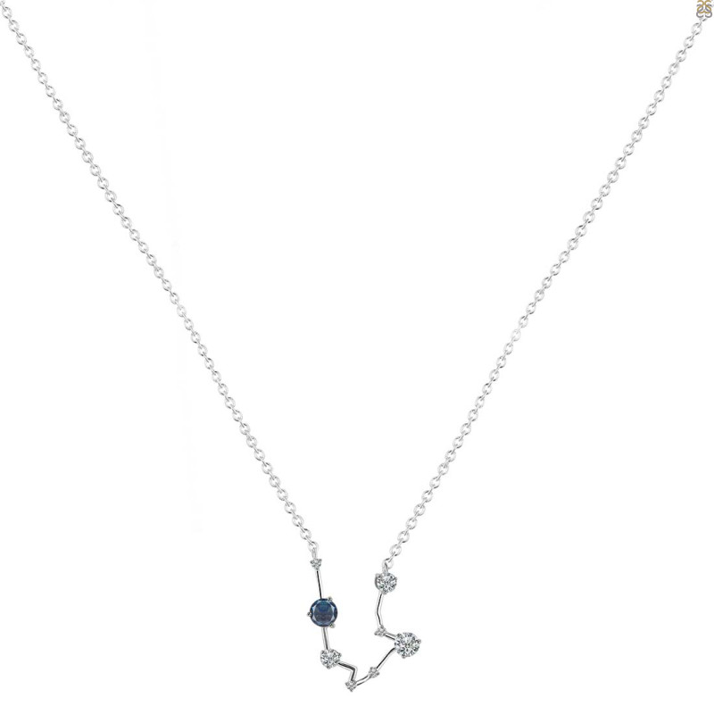 Aquarius Zodiac Star Constellation Labradorite & White Topaz Necklace LBD-RDN-487.