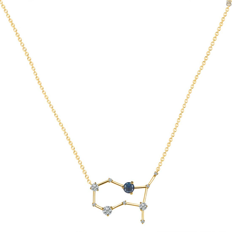 Gemini Zodiac Star Constellation Labradorite & White Topaz Necklace LBD-RDN-490.