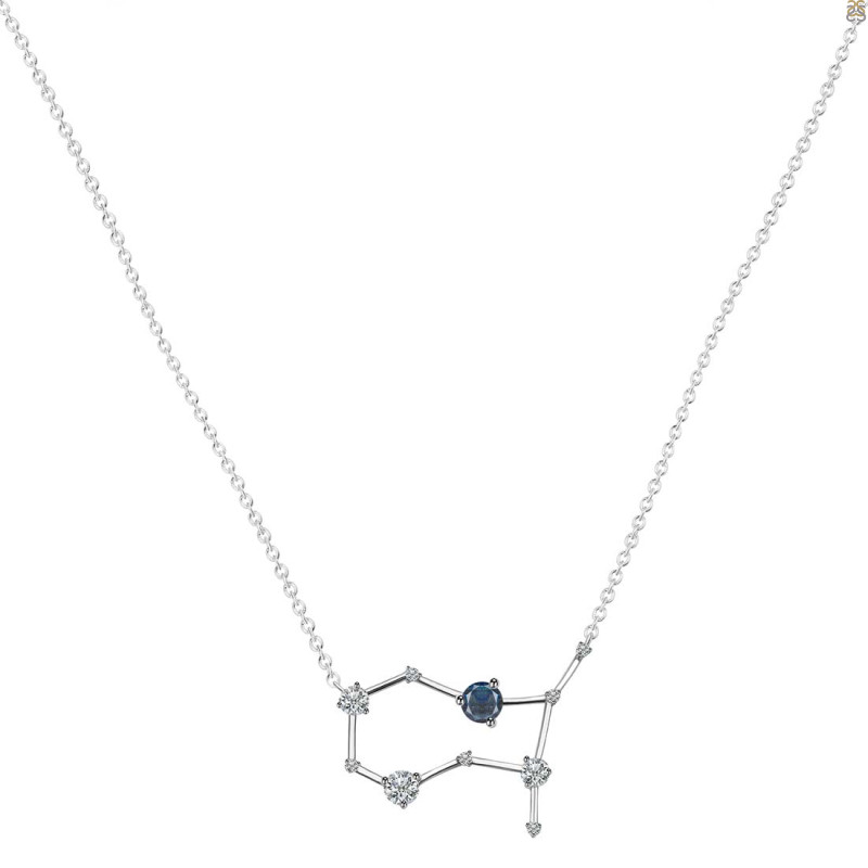 Gemini Zodiac Star Constellation Labradorite & White Topaz Necklace LBD-RDN-490.
