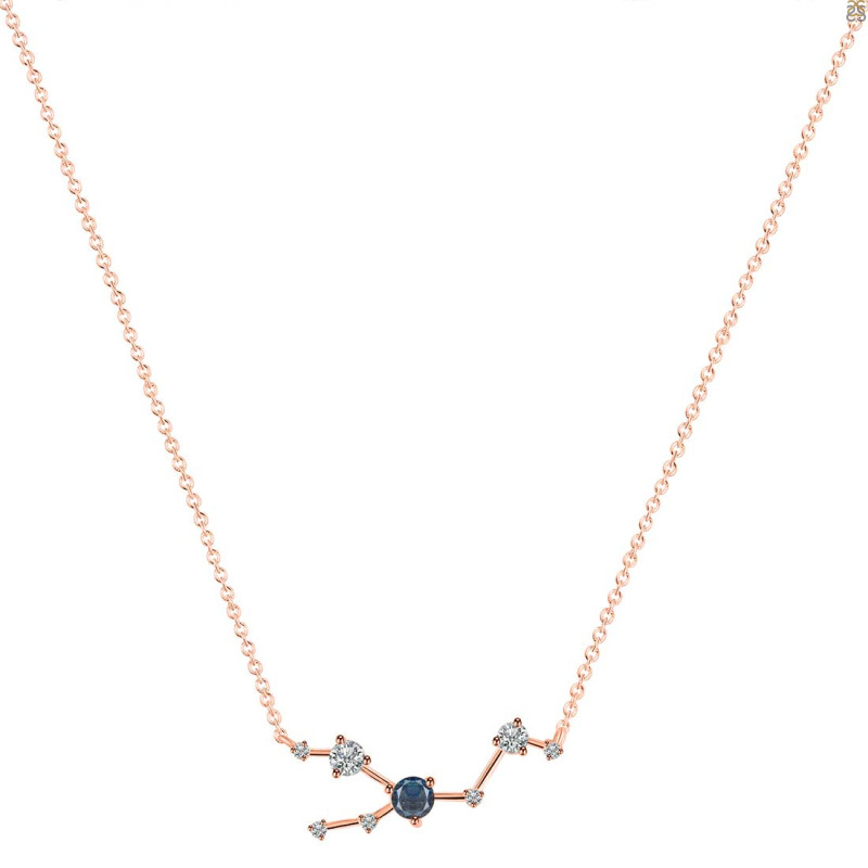 Taurus Zodiac Star Constellation Labradorite & White Topaz Necklace LBD-RDN-492.
