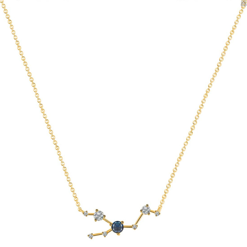 Taurus Zodiac Star Constellation Labradorite & White Topaz Necklace LBD-RDN-492.