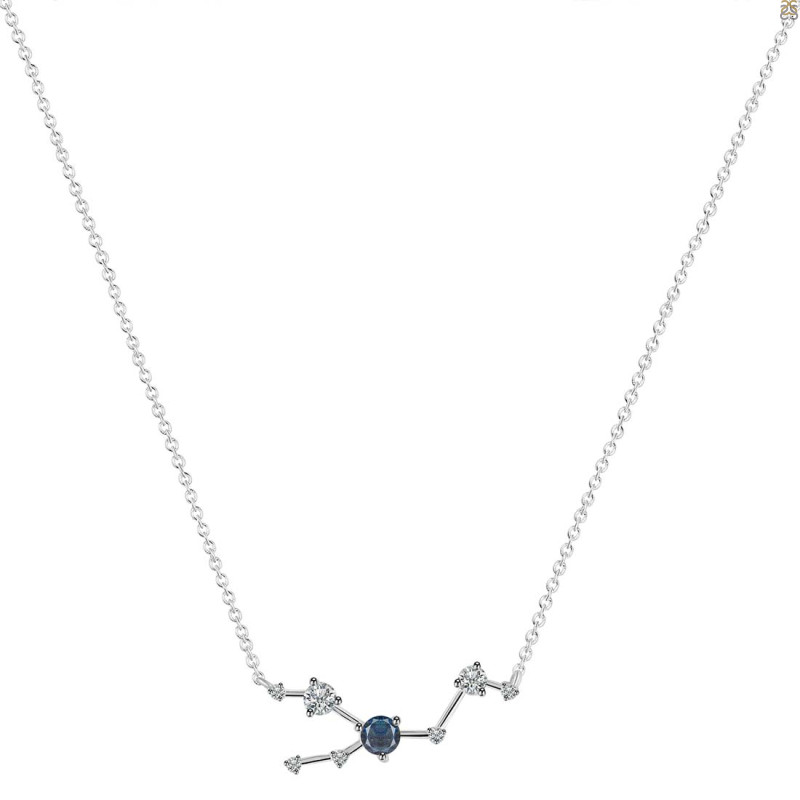 Taurus Zodiac Star Constellation Labradorite & White Topaz Necklace LBD-RDN-492.
