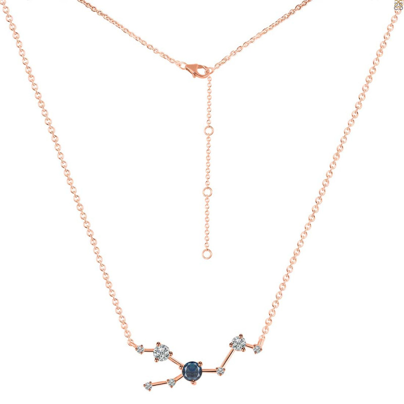Taurus Zodiac Star Constellation Labradorite & White Topaz Necklace LBD-RDN-492.