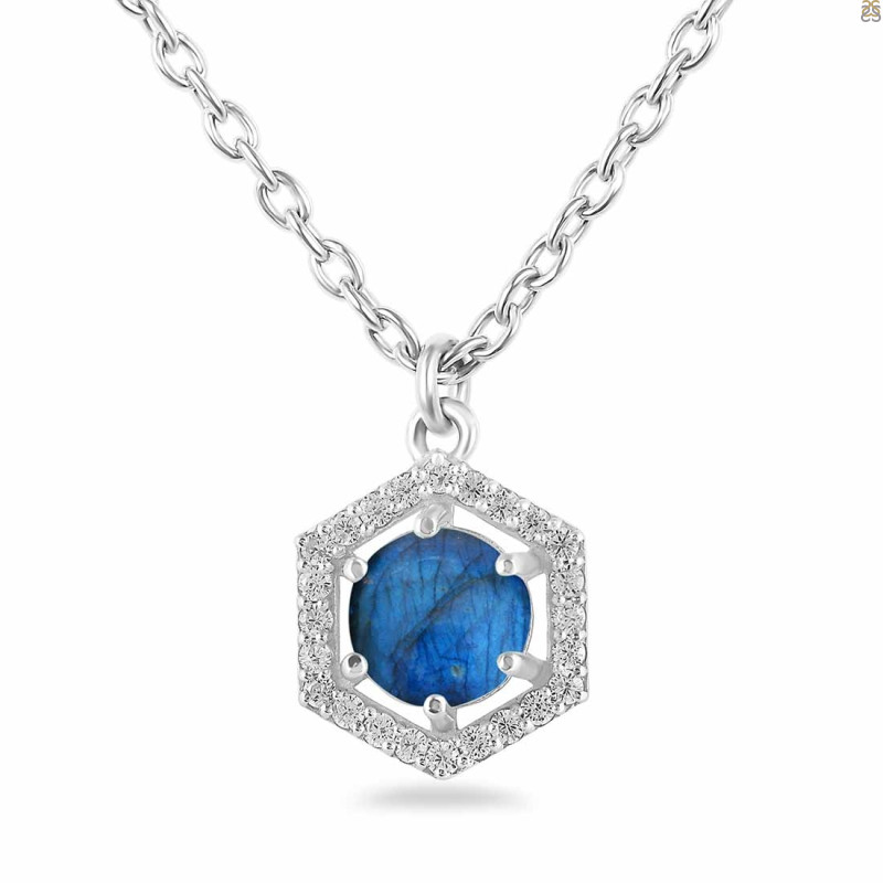 Labradorite & White Topaz Necklace With Slider Lock LBD-RDN-69.