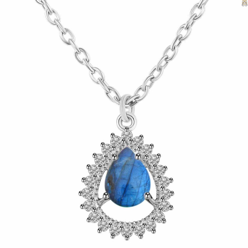 Labradorite & White Topaz Necklace With Slider Lock LBD-RDN-80.