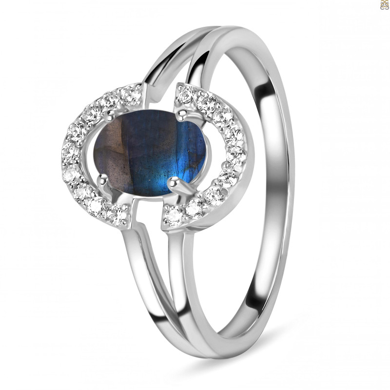 Labradorite & White Topaz Ring