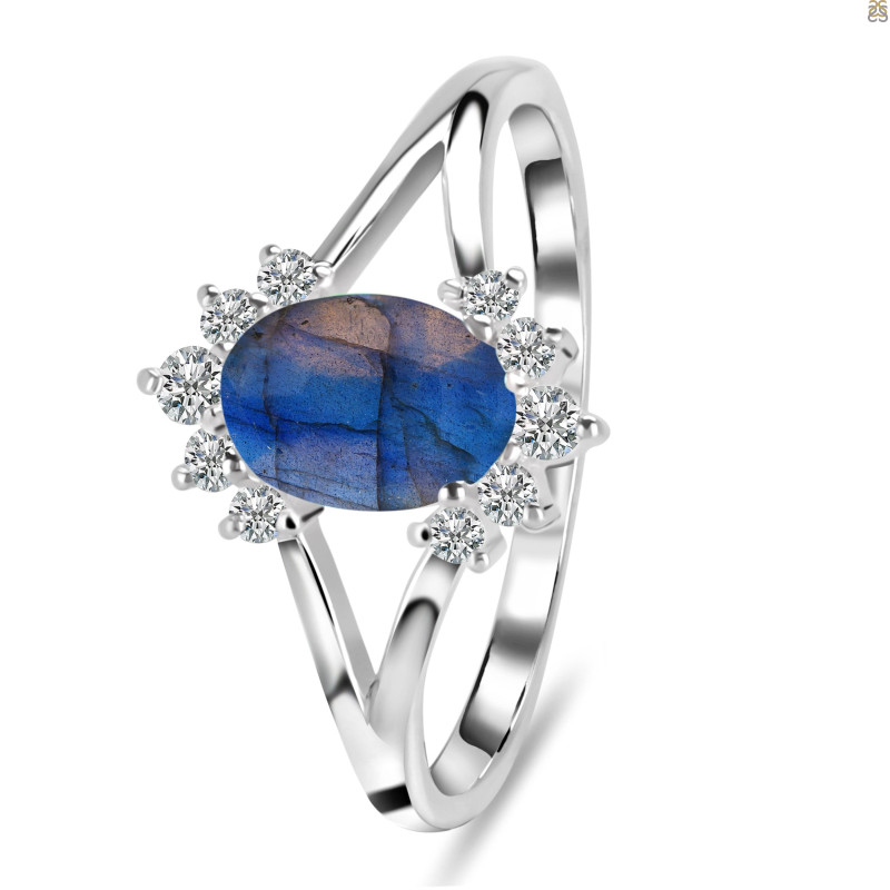 Labradorite & White Topaz Ring