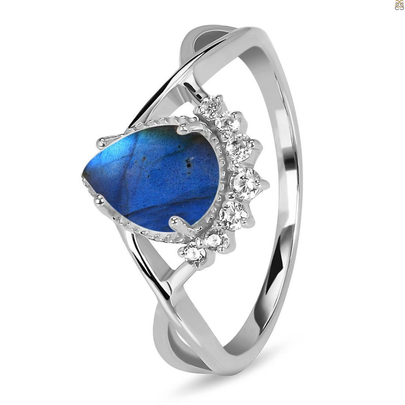 Labradorite & White Topaz Ring