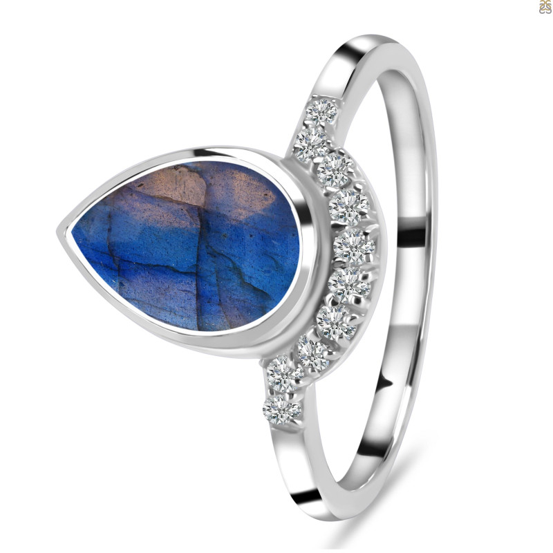 Labradorite & White Topaz Ring