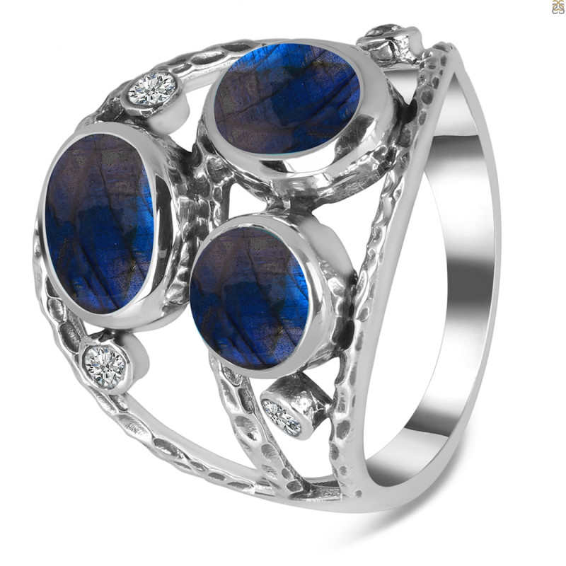 Labradorite & White Topaz Ring