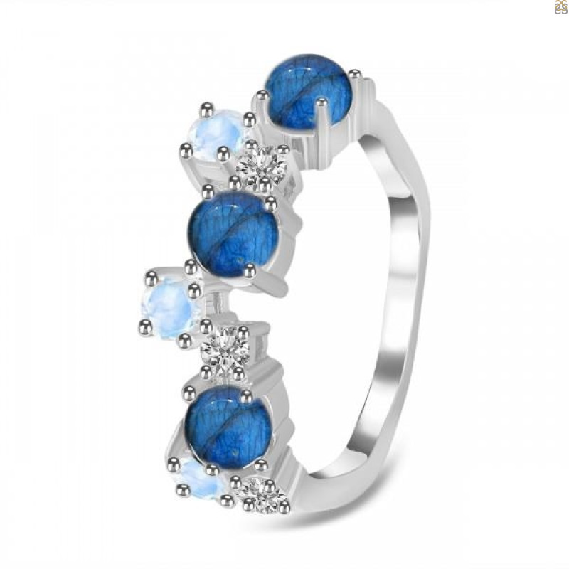 Labradorite & Moonstone & White Topaz Ring
