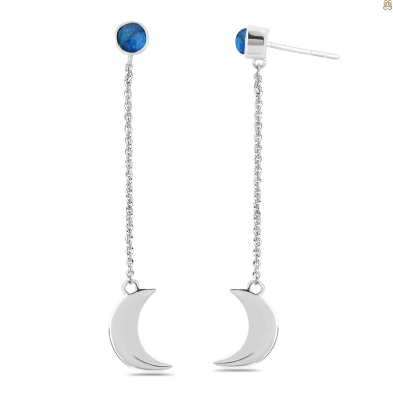 Labradorite Chain & Crescent Moon Earring