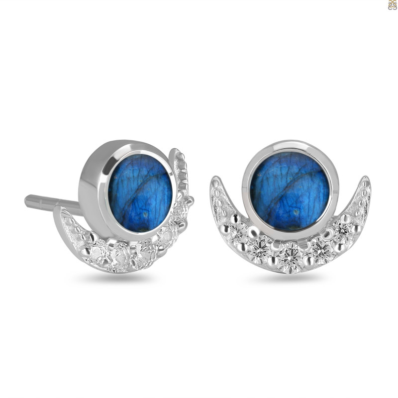 Labradorite & White Topaz Stud Earring