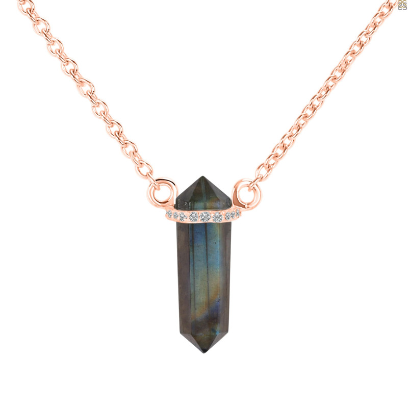 Labradorite & White Topaz Pencil Necklace LBD-RN-84.
