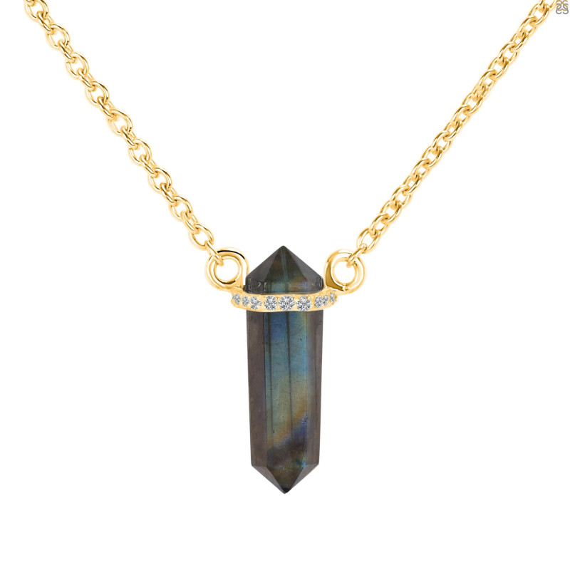 Labradorite & White Topaz Pencil Necklace LBD-RN-84.