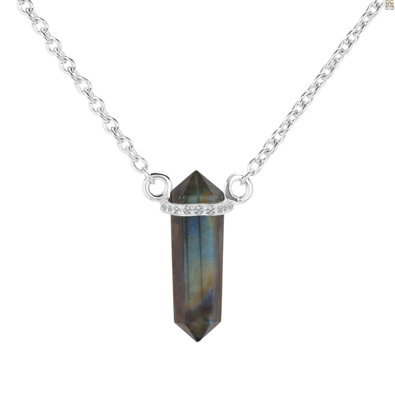 Labradorite & White Topaz Pencil Necklace LBD-RN-84.