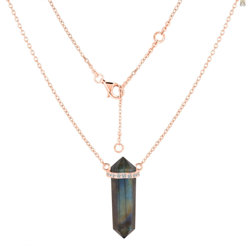 Labradorite & White Topaz Pencil Necklace LBD-RN-84.