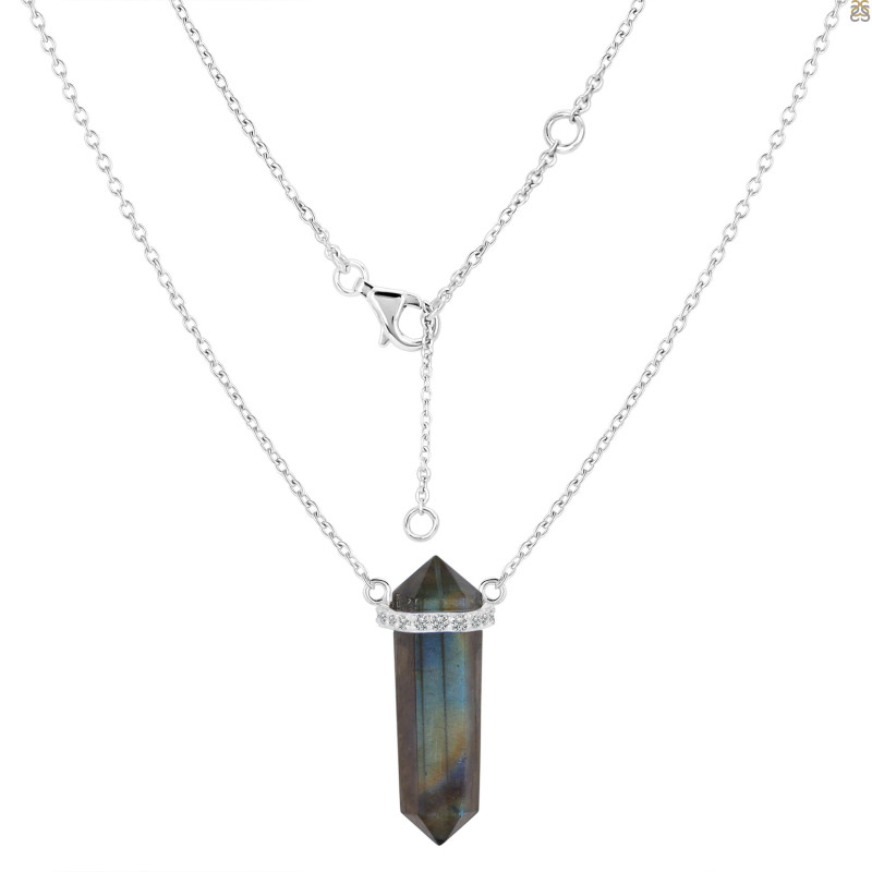 Labradorite & White Topaz Pencil Necklace