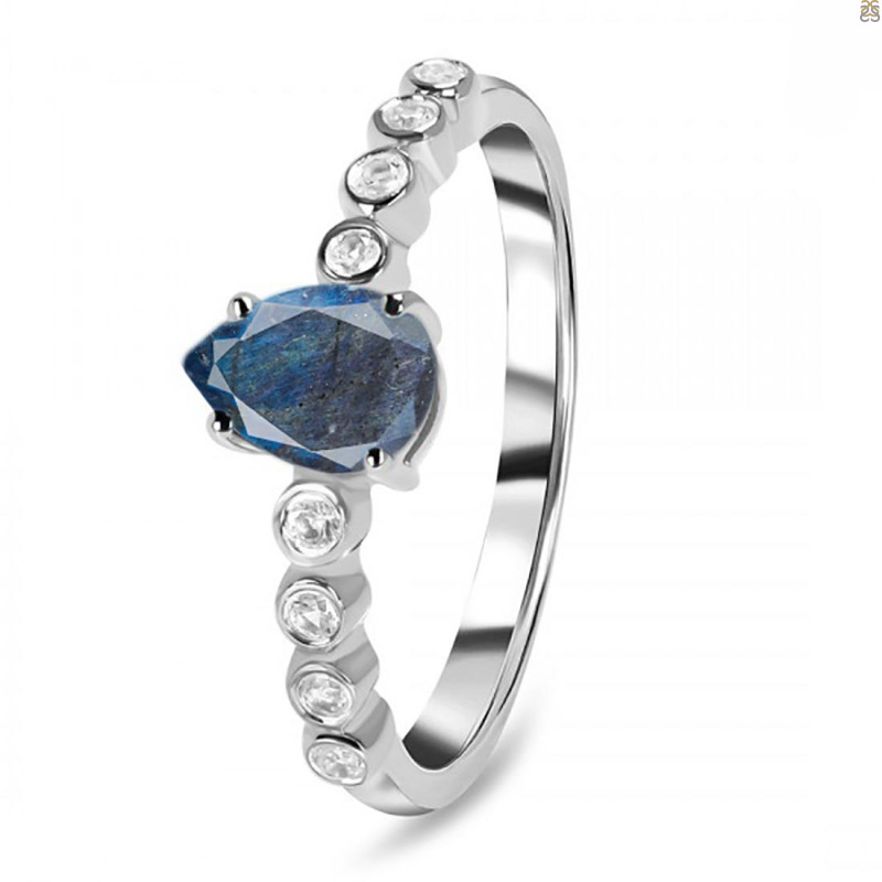 Labradorite & White Topaz Ring