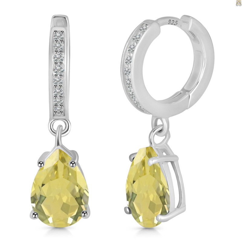 Lemon Quartz & White Topaz Hoop Earring