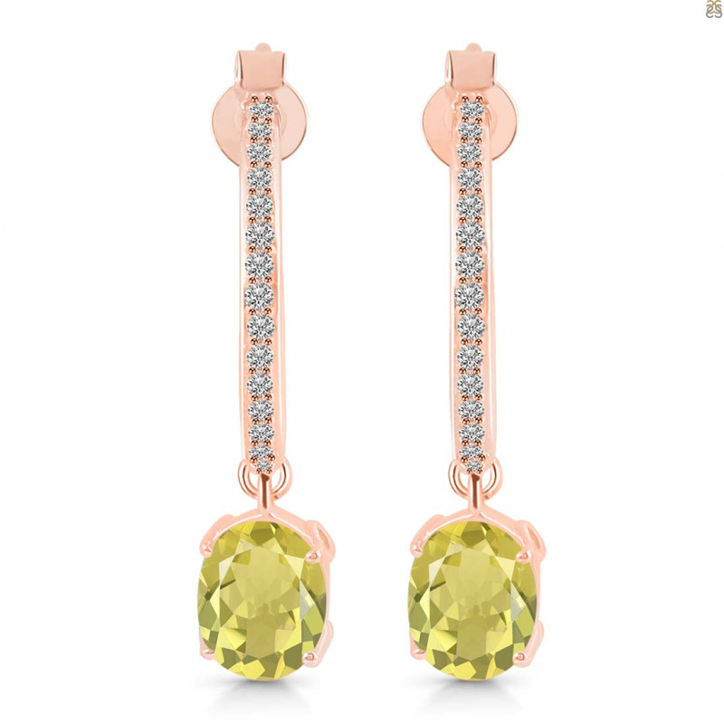 Lemon Quartz & White Topaz Hoop Earring LEM-RDE-1469.
