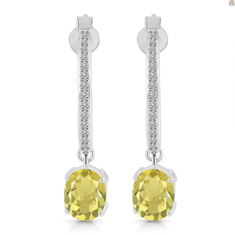 Lemon Quartz & White Topaz Hoop Earring
