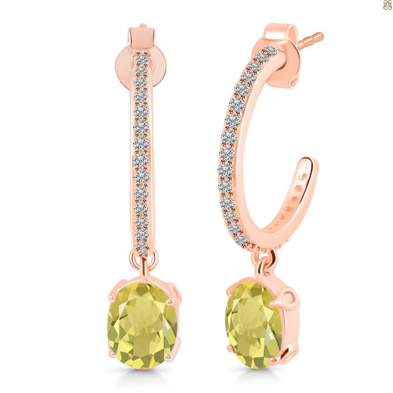 Lemon Quartz & White Topaz Hoop Earring LEM-RDE-1469.