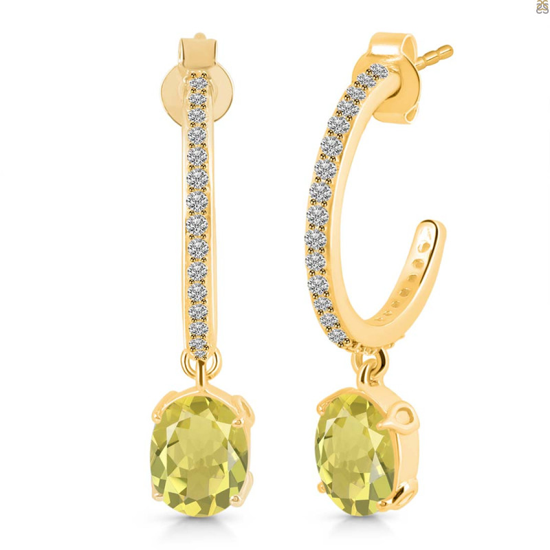 Lemon Quartz & White Topaz Hoop Earring LEM-RDE-1469.
