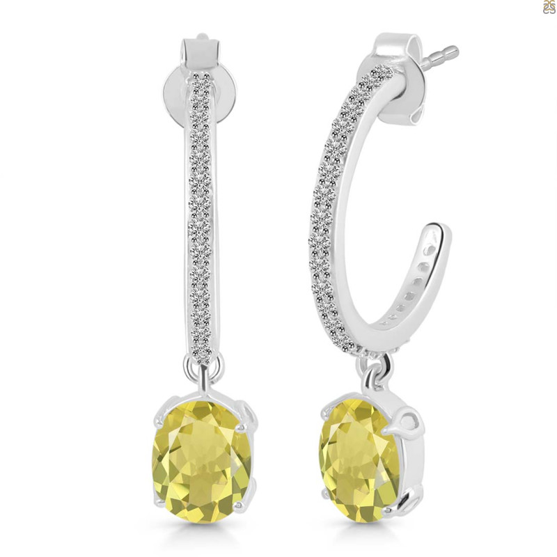 Lemon Quartz & White Topaz Hoop Earring LEM-RDE-1469.