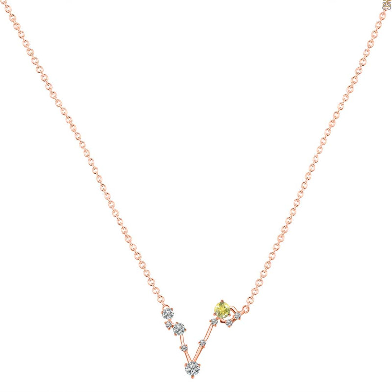 Pisces Zodiac Star Constellation Lemon Quartz & White Topaz Necklace LEM-RDN-387.