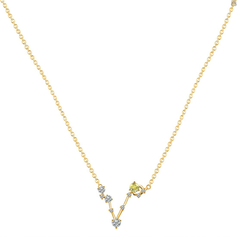Pisces Zodiac Star Constellation Lemon Quartz & White Topaz Necklace LEM-RDN-387.