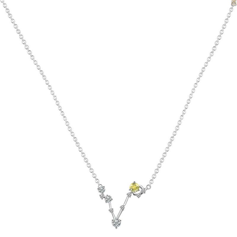 Pisces Zodiac Star Constellation Lemon Quartz & White Topaz Necklace LEM-RDN-387.