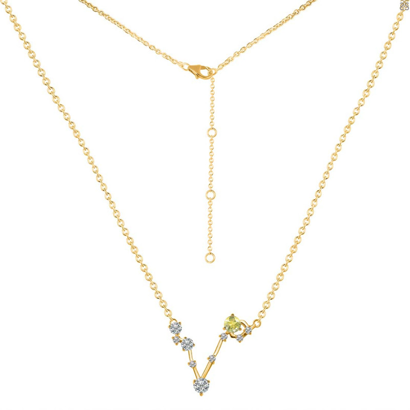 Pisces Zodiac Star Constellation Lemon Quartz & White Topaz Necklace LEM-RDN-387.