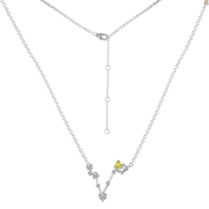 Pisces Zodiac Star Constellation Lemon Quartz & White Topaz Necklace
