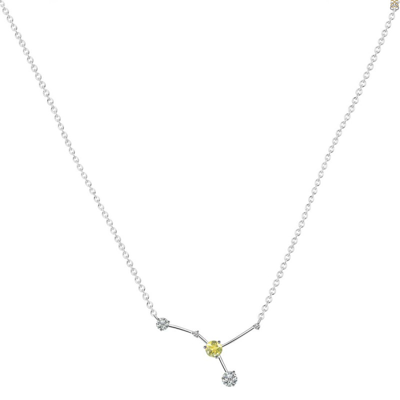 cancer Zodiac Star Constellation Lemon Quartz & White Topaz Necklace LEM-RDN-486.