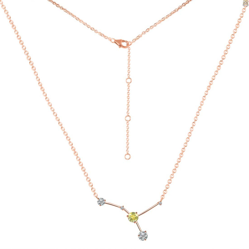 cancer Zodiac Star Constellation Lemon Quartz & White Topaz Necklace LEM-RDN-486.