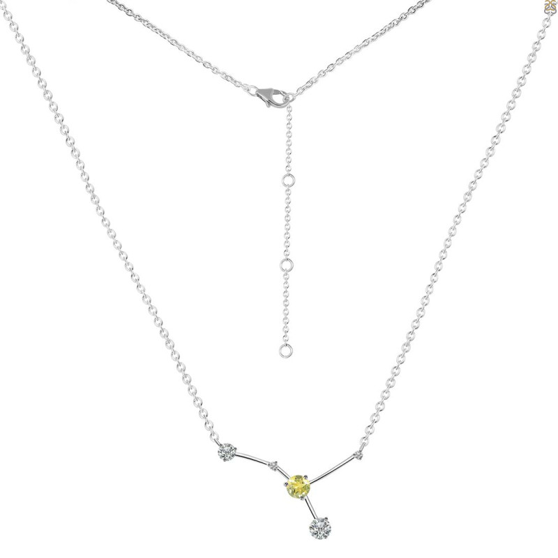 cancer Zodiac Star Constellation Lemon Quartz & White Topaz Necklace