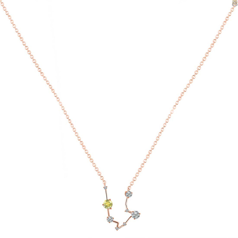 Aquarius Zodiac Star Constellation Lemon Quartz & White Topaz Necklace LEM-RDN-487.